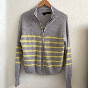 360 Cashmere Revolve Full Zip Gray Yellow Sweater M